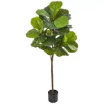 Nearly Natural 54 in. Fiddle Leaf Artificial Tree with Real Touch Leaves and Black Stone Planter thumbnail 1