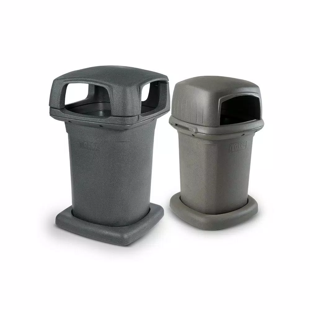 Toter 60 Gallon Heavy Duty Park Trash Can with Dome Lid and Bag Holder Straps, Gray