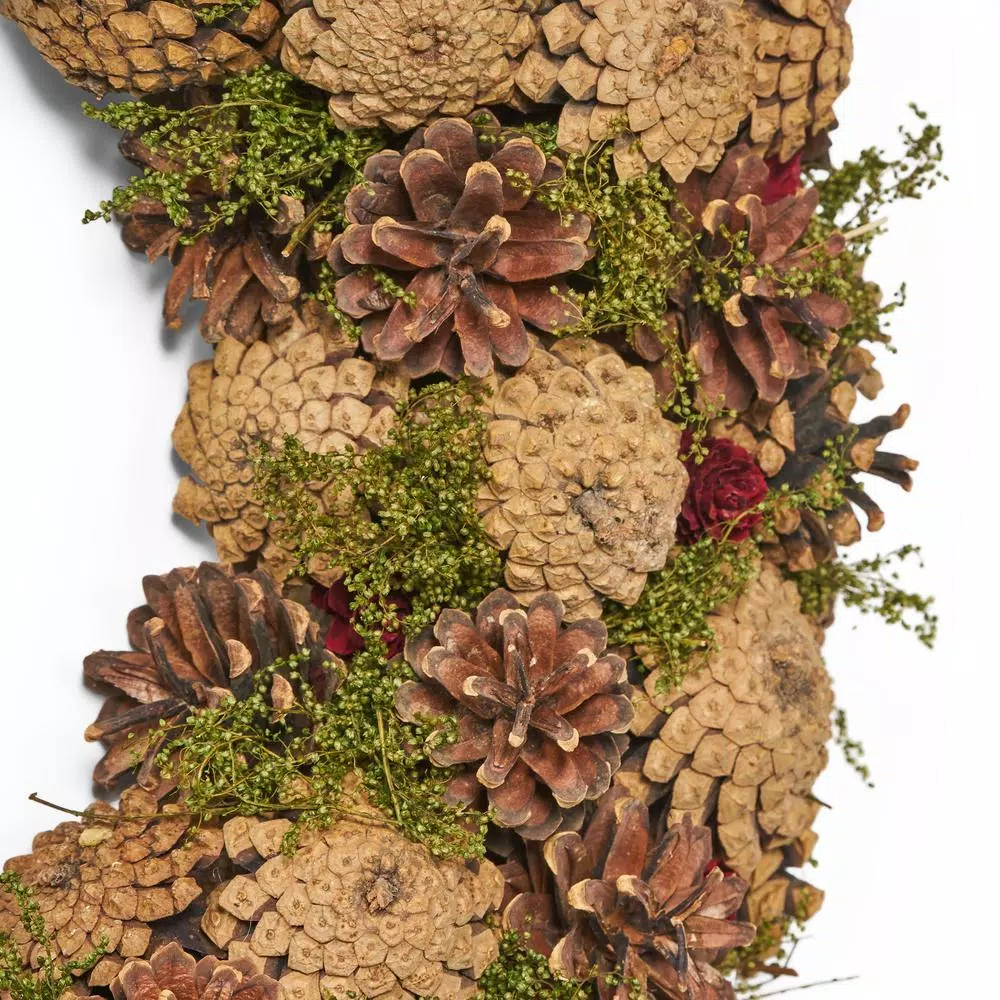 Noble House 18.5 in. Natural Brown Artificial Christmas Wreath with Pine Cones and Green Moss Accents