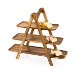 Picnic Time Acacia Wood 3-Tier Serving Ladder Station Set with Removable Trays thumbnail 6