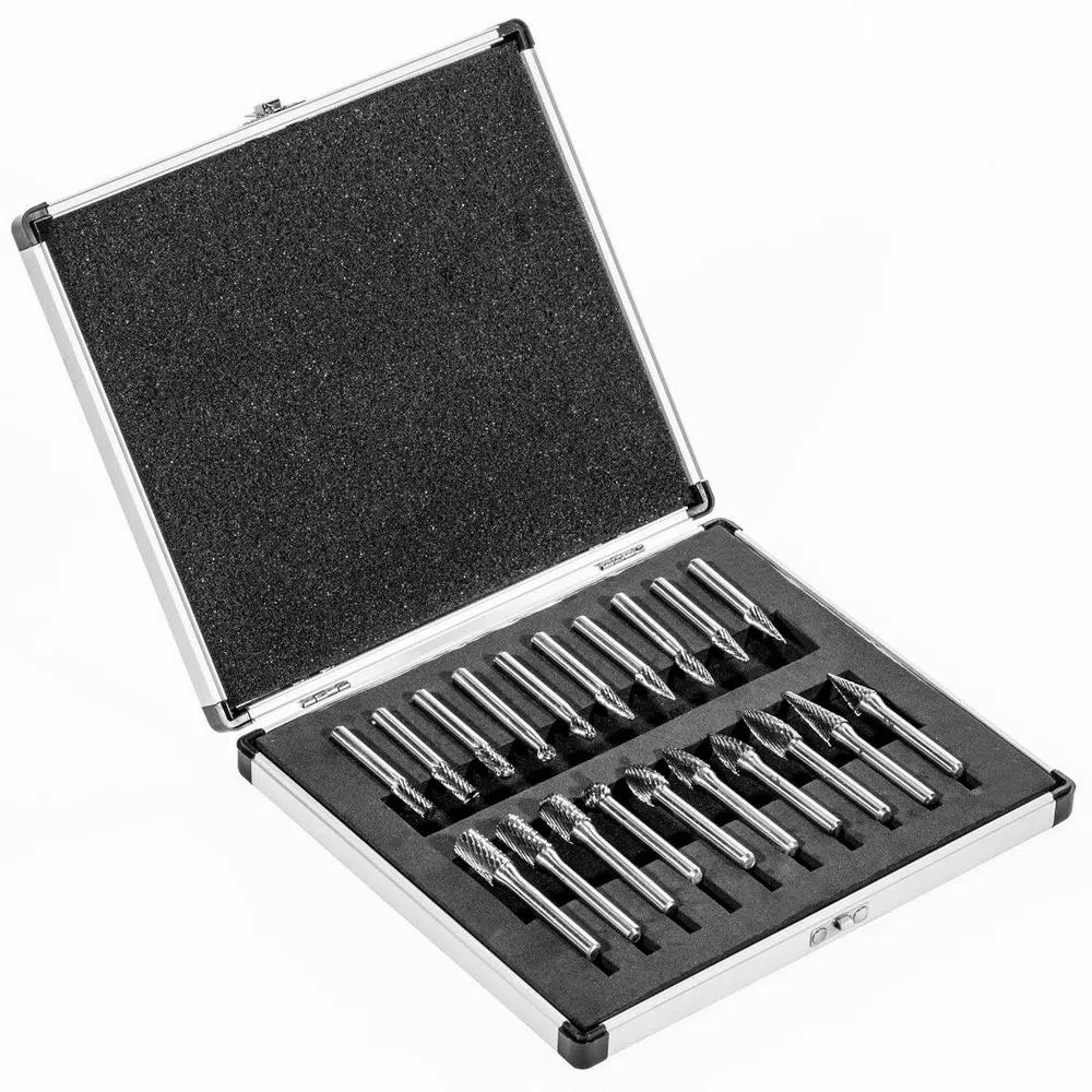 Stark 20-Piece Double Cut Carbide Rotary Burr Set with 1/4 in. Shank, Includes Carrying Case