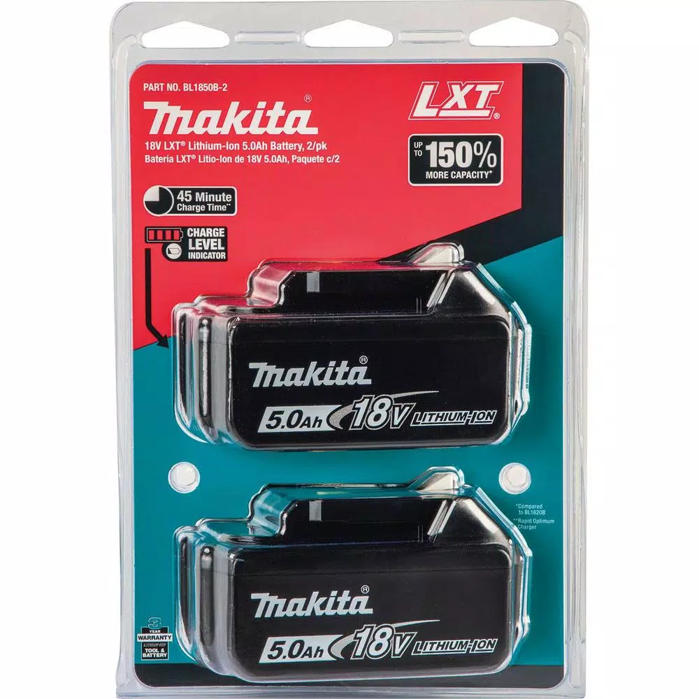 Makita 18V LXT Lithium-Ion 5.0 Ah High Capacity Battery Pack (2-Pack)