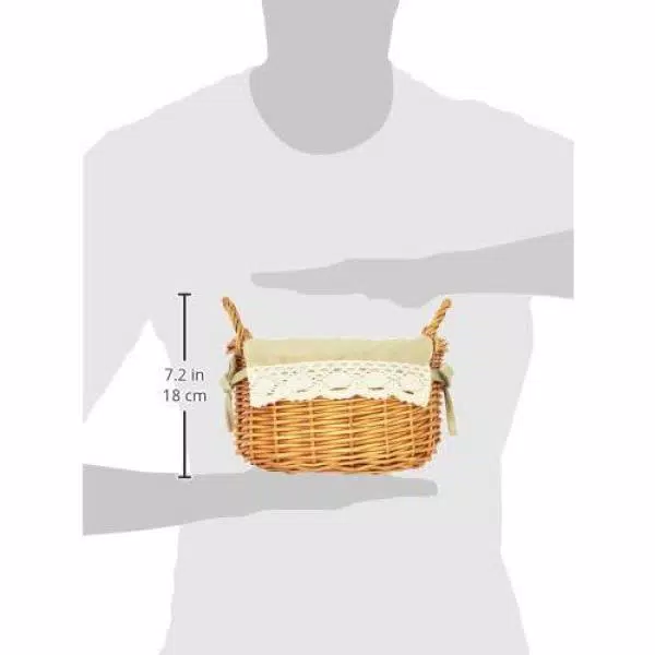 Vintiquewise Natural Wicker Oval Small Basket with White Lace Trim and Removable Linen Liner