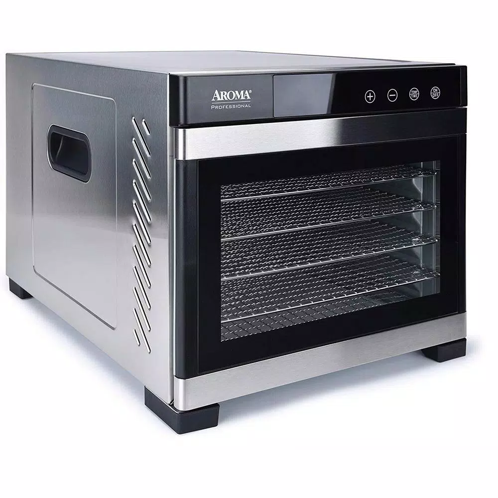 AROMA 6-Tray Digital Food Dehydrator with Glass Door and Stainless Steel Trays, 600W, Black