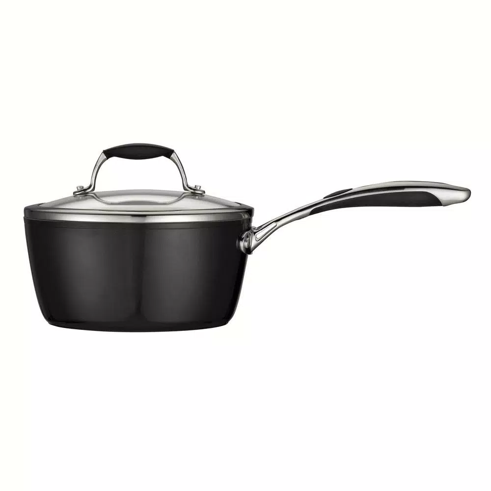 Tramontina Gourmet Ceramica Deluxe 3 Qt. Aluminum Ceramic Nonstick Sauce Pan with Glass Lid, Metallic Black