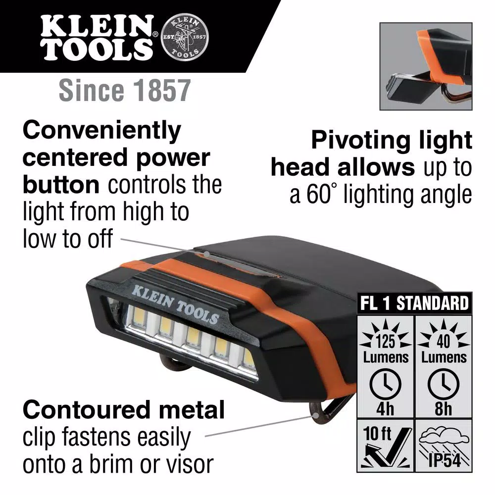 Klein Tools Cap Visor LED Light, 125 Lumens, 5-LED Clip-On Headlamp
