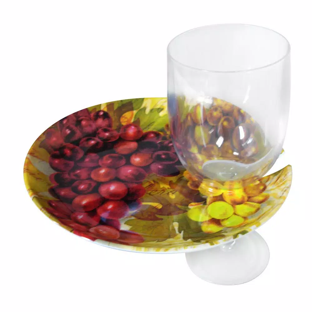 Epicureanist Cocktail Tray and Wine Glass Holder Set of 4 - Grape Vineyard Design