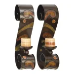LITTON LANE 19 in. Scrolled Iron Candle Sconces with Metallic Brown Finish (Pair) thumbnail 4