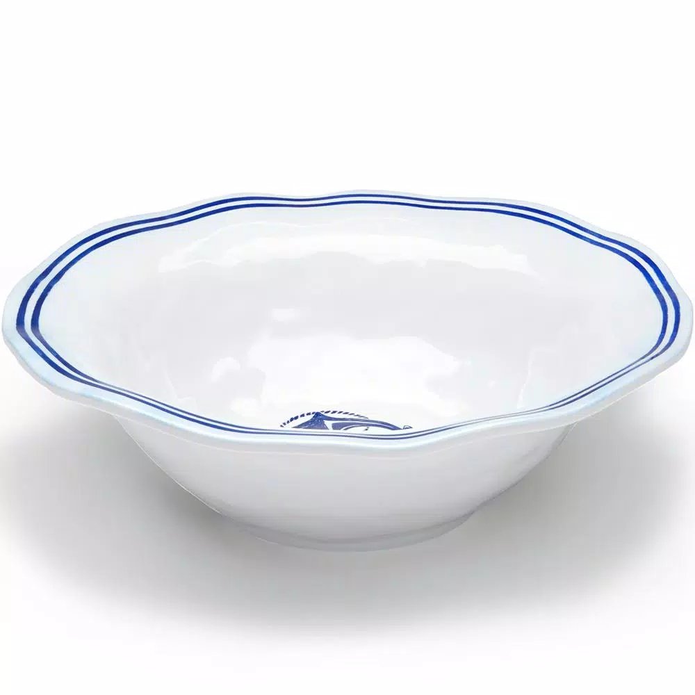Q Squared Portsmouth 12 in. Melamine Serving Bowl - Coastal Blue Anchor & Compass Design
