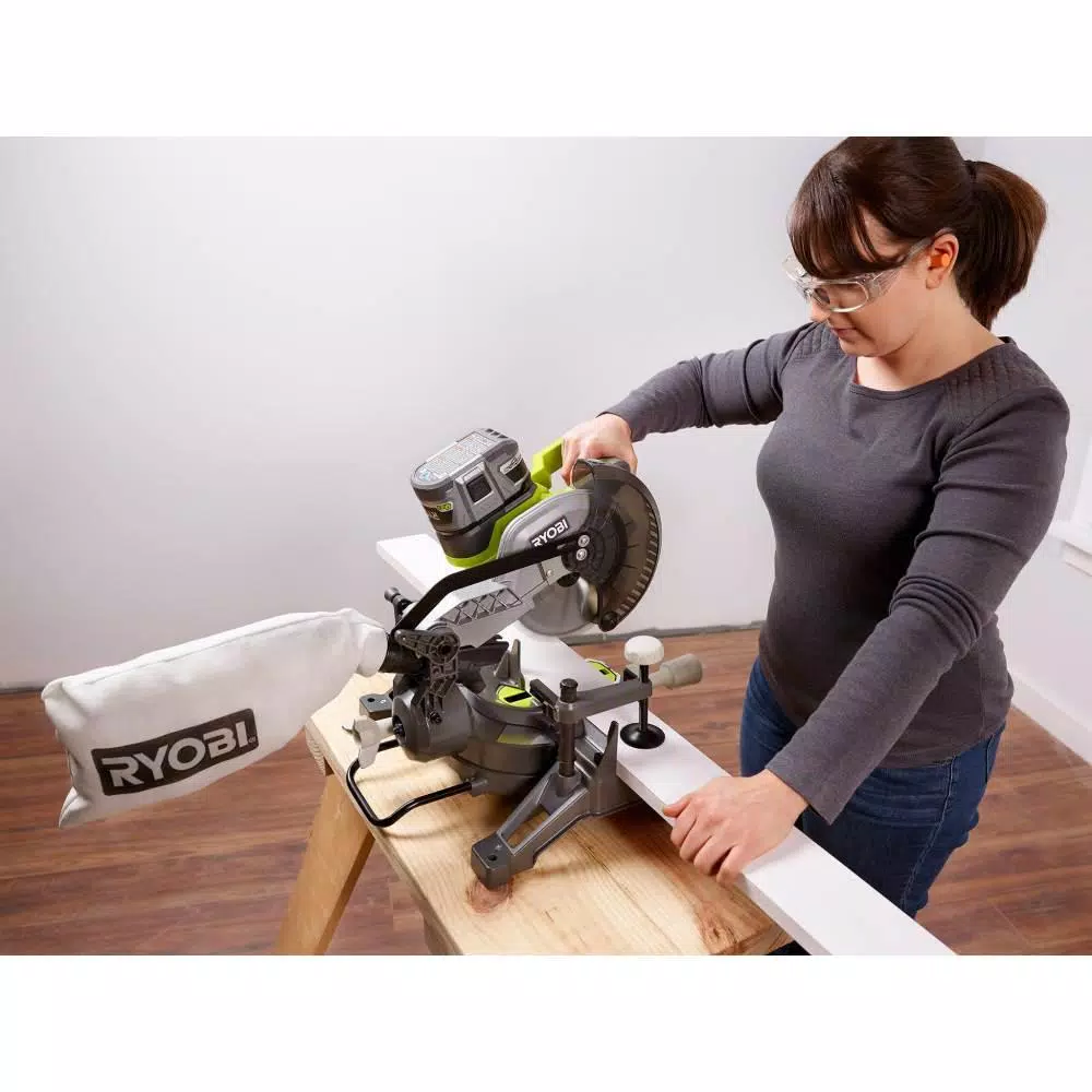 RYOBI ONE+ 18V Cordless 7-1/4 in. Compound Miter Saw Kit with (2) 3.0 Ah LITHIUM+ HP Batteries and Dual Chemistry Charger