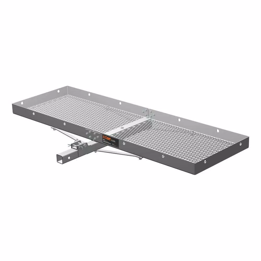 CURT 60" x 20" Aluminum Tray-Style Cargo Carrier with 2" Folding Shank, 500 lb. Capacity
