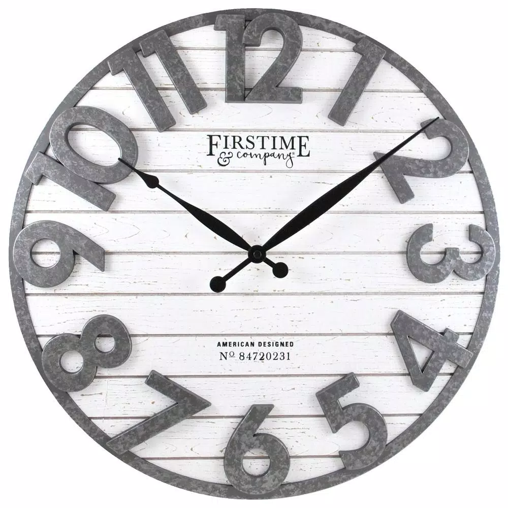 FirsTime & Co. Sawyer Shiplap Wall Clock, 18-in Round Rustic Farmhouse Decor