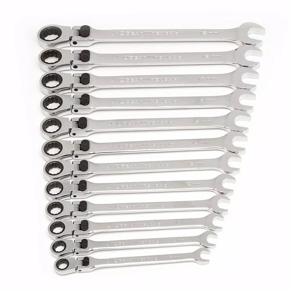 GEARWRENCH 12-Piece Metric Flex-Head Ratcheting Combination Wrench Set with Roll Pouch