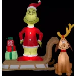 Gemmy 6 ft. Airblown Inflatable Grinch and Max on Sled Holiday Scene with LED Lights thumbnail 1