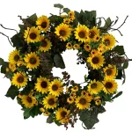 Glitzhome 24 in. Artificial Sunflower Wreath with Greenery and Grapevine Base thumbnail 1