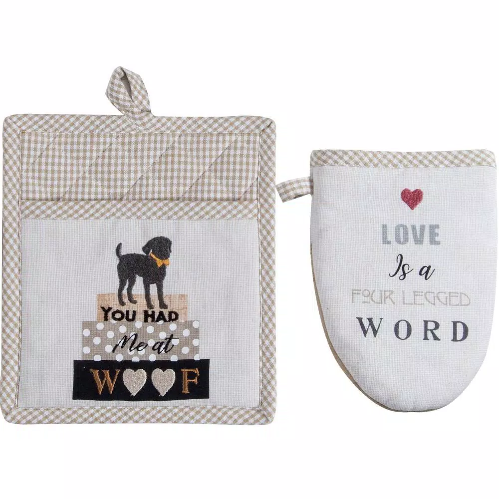 Kay Dee Fur Real Pets Dog Themed Gray Cotton Kitchen Textile Set - 4 Piece