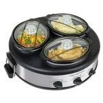 HomeCraft Triple 1.5 qt. Stainless Steel Slow Cooker Buffet Server with 3 Ceramic Pots thumbnail 3