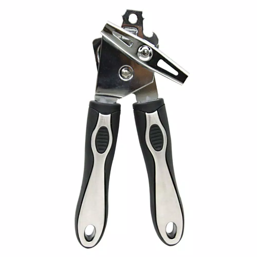 Home Basics Stainless Steel Handheld Can Opener with Non-Slip Rubber Grip