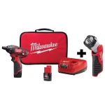 Milwaukee M12 12V Lithium-Ion 1/4 in. Hex Cordless Screwdriver Kit with LED Light, 2 Batteries, Charger & Bag thumbnail 1