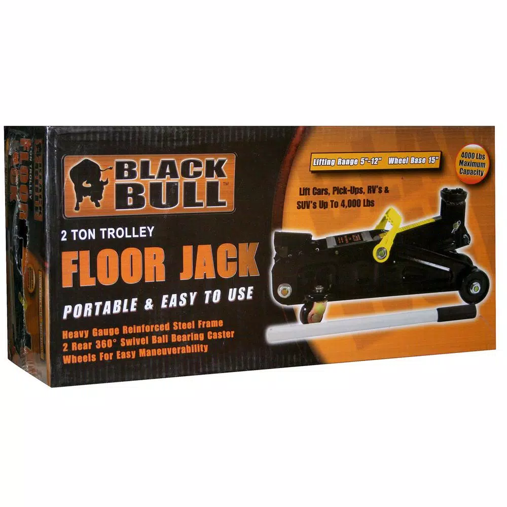 Black Bull 2-Ton Trolley Floor Jack, 4000 lb Capacity, 5-12 in. Lift Range