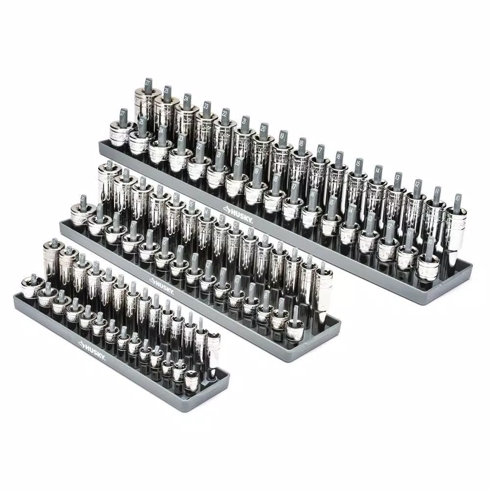 Husky 6-Piece SAE and Metric Socket Rack Set for 1/4 in., 3/8 in., and 1/2 in. Drives