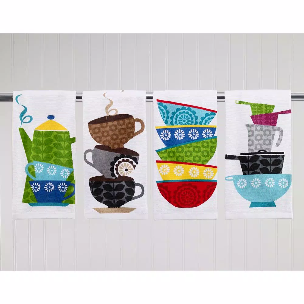 RITZ T-fal 6-Piece Multicolor Cotton Kitchen Dish Towel Set, Printed and Solid