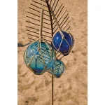 IMAX Worldwide Home Blue Glass Floats with Jute Rope Netting - Set of 3 Coastal Nautical Decor thumbnail 3