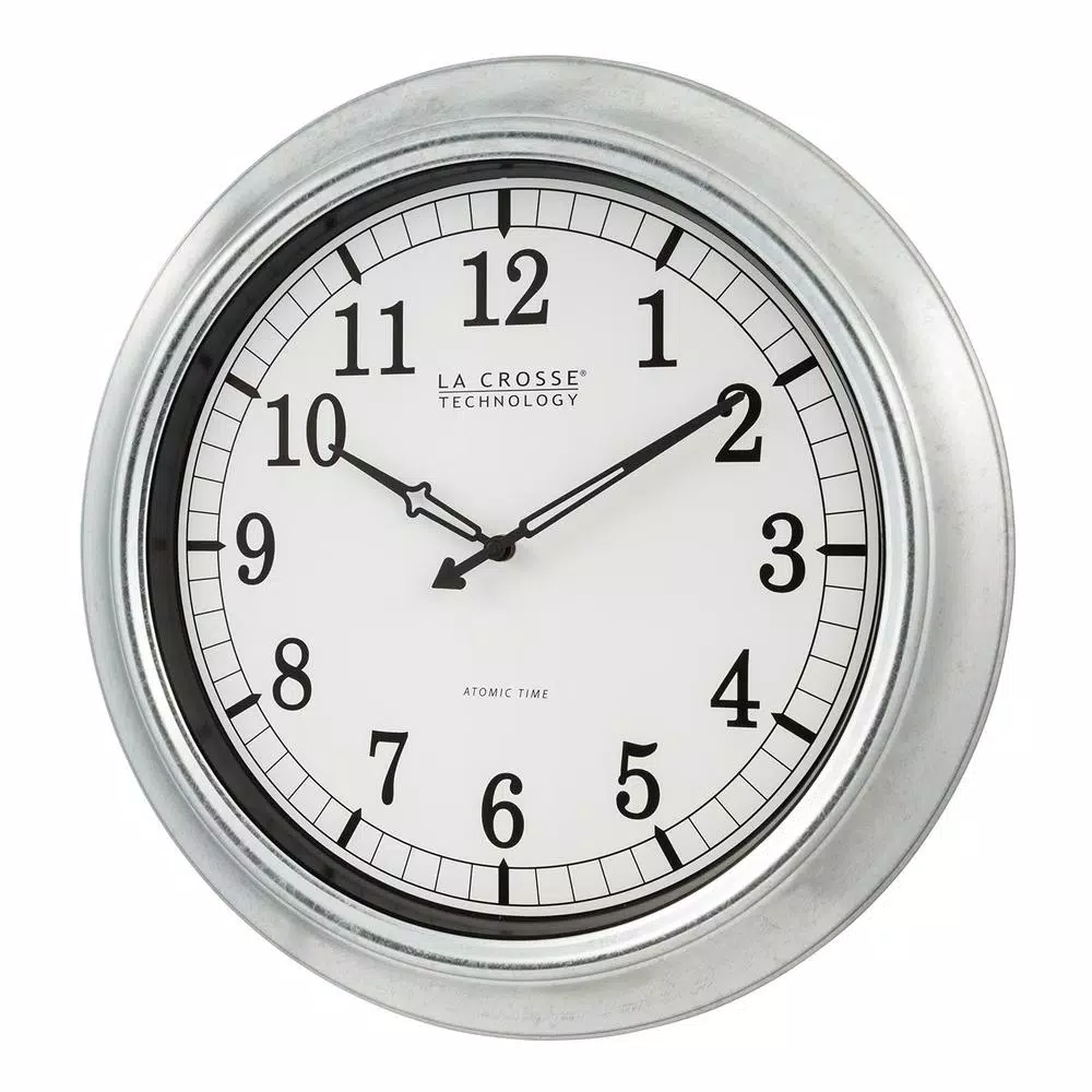 La Crosse Technology 18 in. Galvanized Metal Atomic Analog Wall Clock - Indoor/Outdoor Weather Resistant