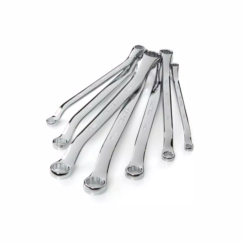 TEKTON 7-Piece Metric 45° Offset Box End Wrench Set with Roll-Up Pouch, 6-19 mm