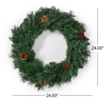 Noble House 24 in. Mixed Pine Artificial Christmas Wreath with Pine Cones and Warm White LED Lights, Battery Operated thumbnail 4