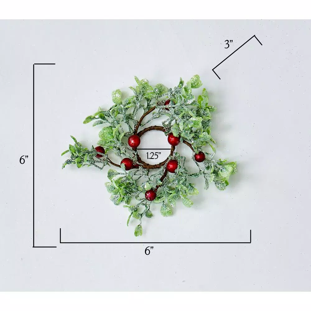 WORTH IMPORTS 1.25" Green Leaves and Red Berries Candle Ring Set of 6 - Seasonal Holiday Decor