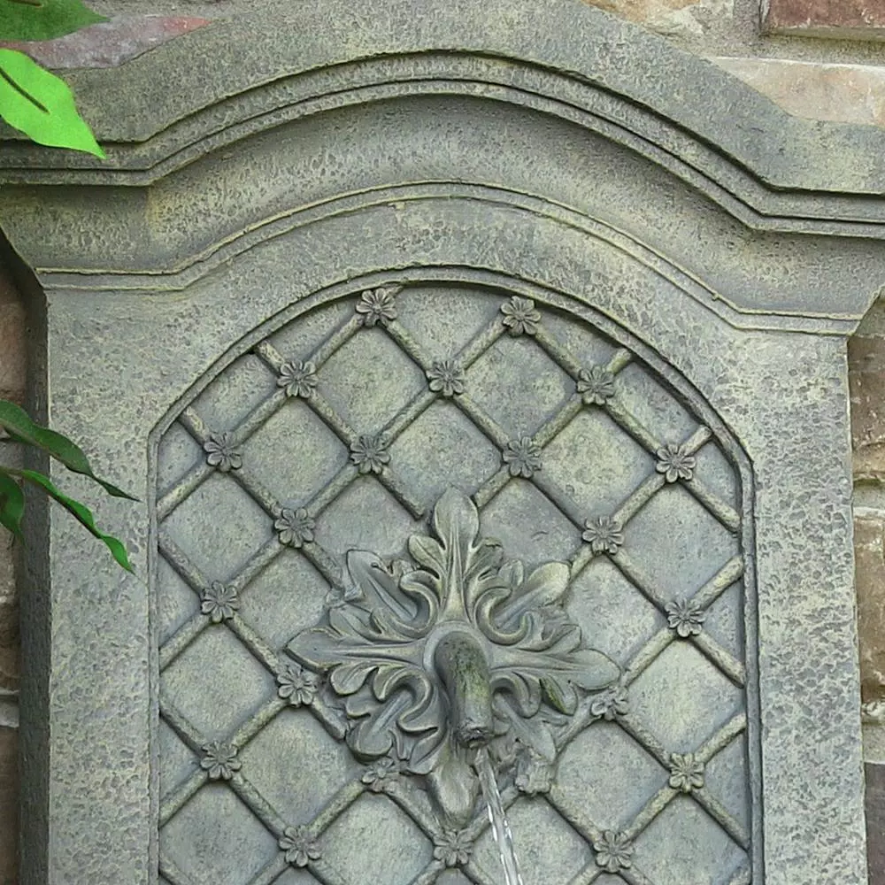 Sunnydaze Decor Rosette Leaf French Limestone Outdoor Wall Fountain