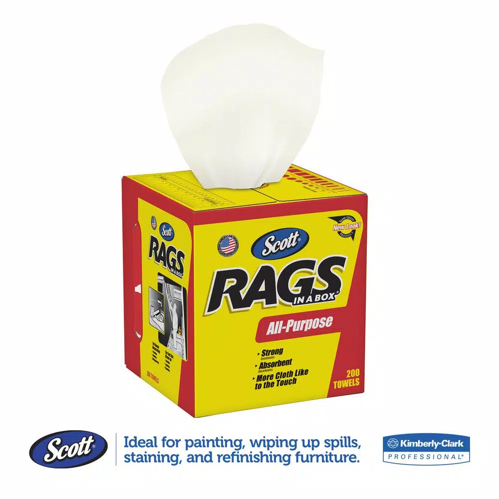 Kimberly-Clark PROFESSIONAL Scott Rags White Disposable Wipers, 1-Ply, 1600 Count (200-Box Carton)