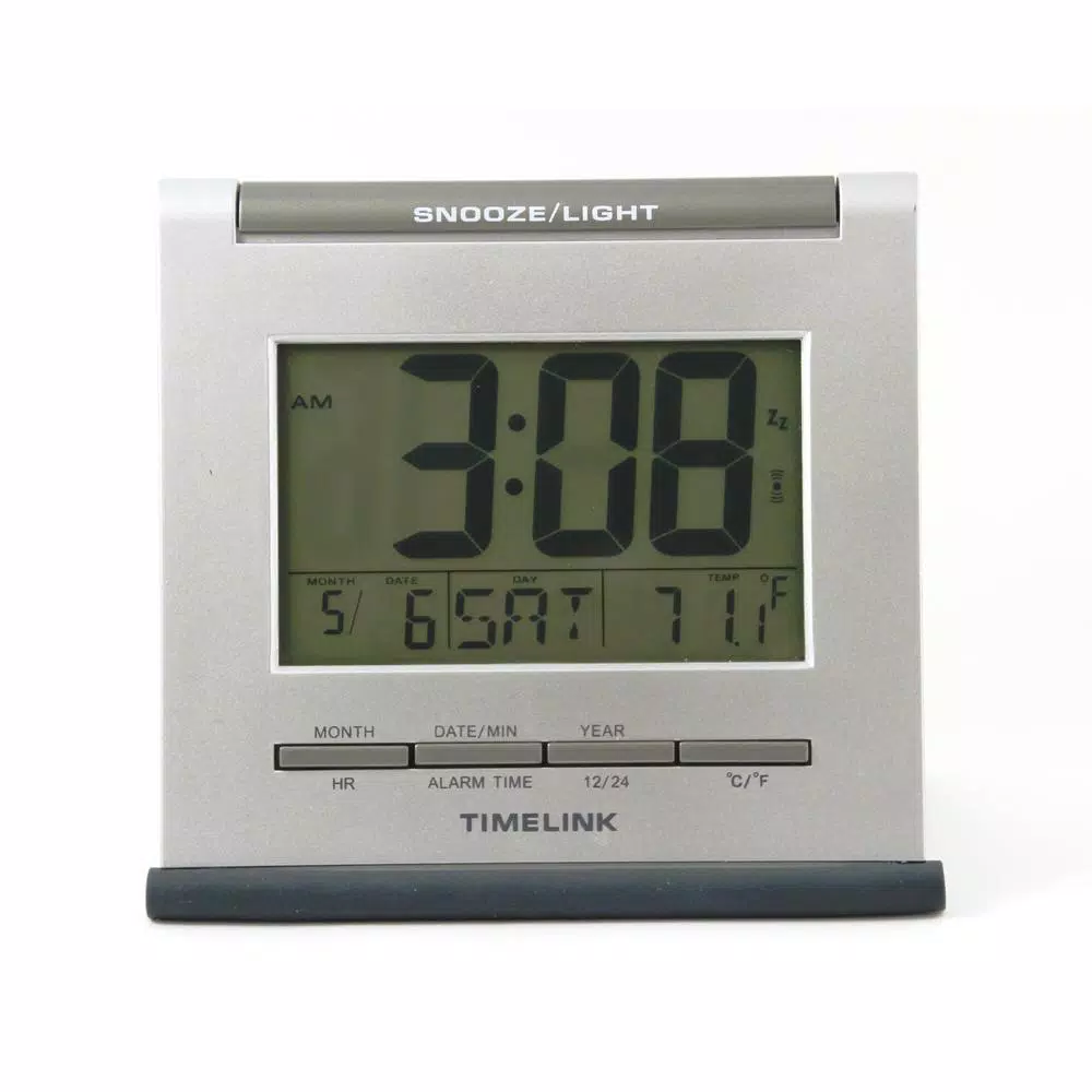 Unbranded Digital Alarm Clock with 1.4" LCD Display, Calendar, Temperature, and Smart Green Night Light - Black/Silver