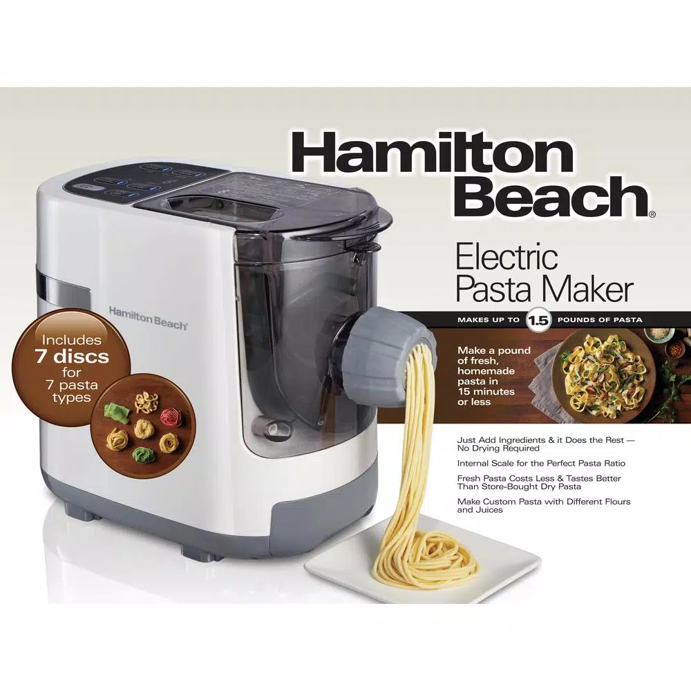 Hamilton Beach Electric Pasta Maker with Internal Scale, 7 Shapes, White