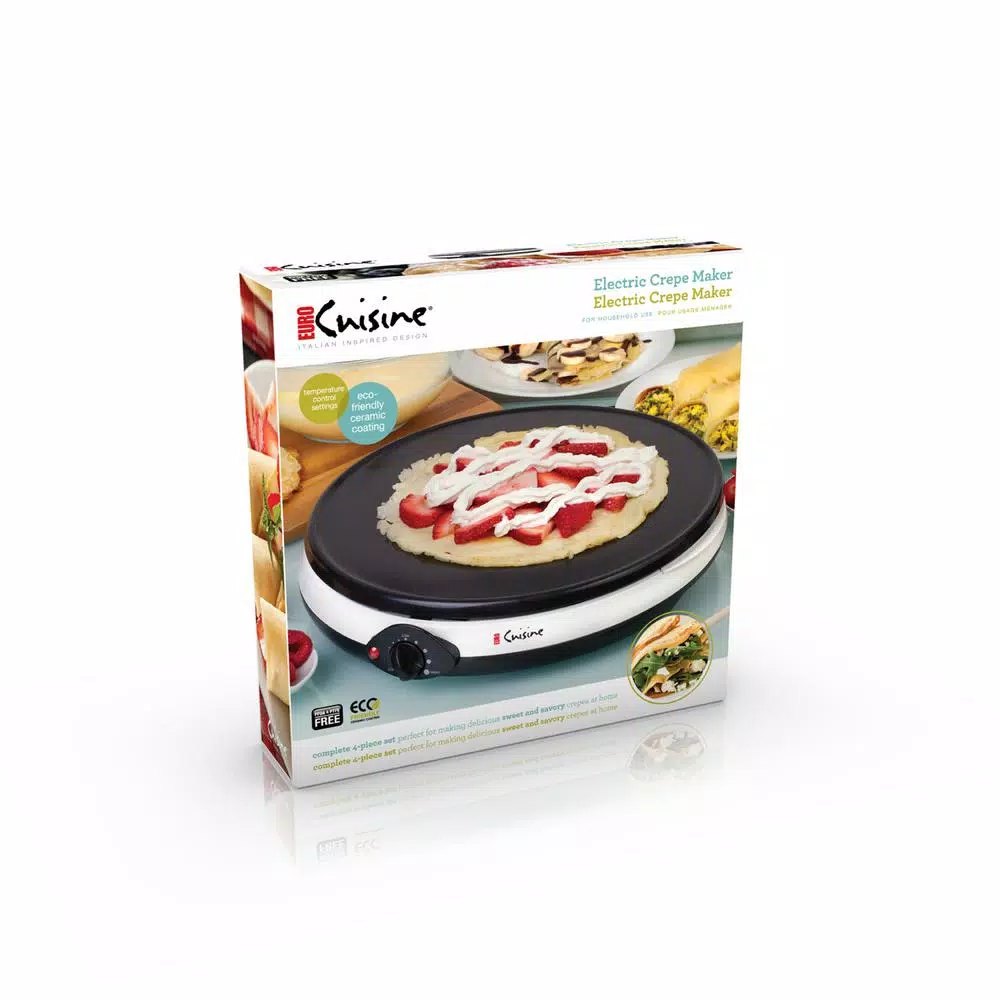 Euro Cuisine 12 in. Non-Stick Ceramic Crepe Maker & Griddle, White