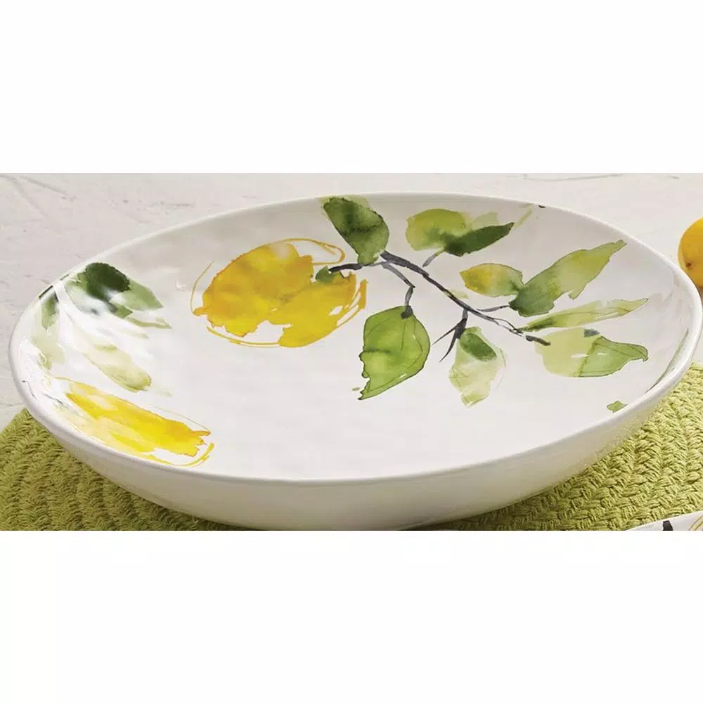 Split P Lovely Lemons Ceramic Serving Bowl, 13-inch Round Botanical Pattern