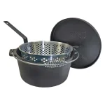 Bayou Classic 14 qt. Round Cast Iron Dutch Oven Set with Flanged Lid and Aluminum Fryer Basket, Black thumbnail 1