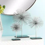 LITTON LANE Set of 3 Metal Starburst Sculptures with Stand - Silver and Black Iron Wire Decor thumbnail 7