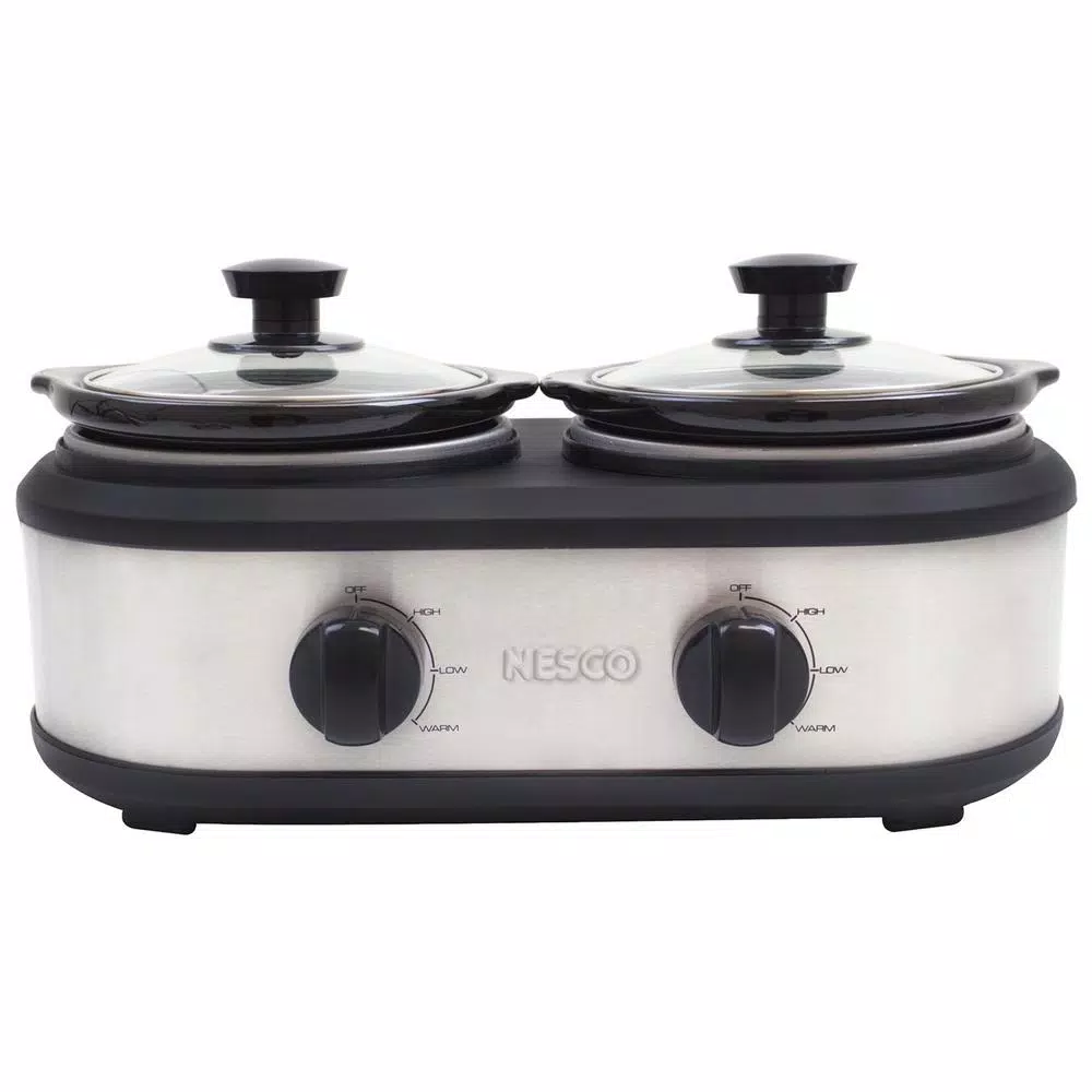 Nesco 2.5 Qt. Stainless Steel Dual Serving Station Slow Cooker with 2 Removable Ceramic Pots