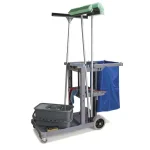 Carlisle 300 lb. Capacity Long Platform Janitor Cart with 5th Wheel and 25 Gal. Nylon Bag thumbnail 2