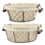 Stonebriar Collection 12 in. x 5 in. Iron Decorative Baskets with Fabric Lining and Wooden Handles, 2-Pack thumbnail 3