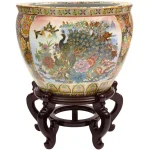 Unbranded Oriental Furniture 12 in. Famille Rose Porcelain Fishbowl with Hand-Painted Satsuma Design thumbnail 1