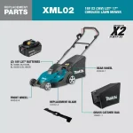 Makita 18V (36V) LXT Cordless Walk Behind Push Lawn Mower Kit, 17 in. Cutting Width, 5.0 Ah Batteries thumbnail 2