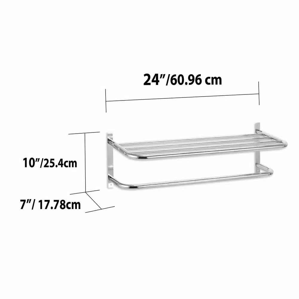 Unbranded Chrome Plated Steel 1-Bar Wall Mount Towel Rack and Bathroom Shelf