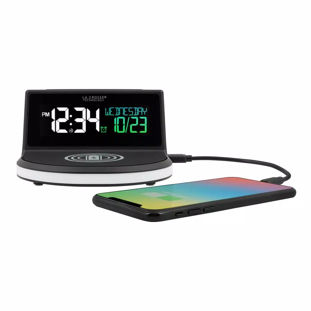 La Crosse Technology Wireless Charging Digital Alarm Clock with 7-Color Glowing Base