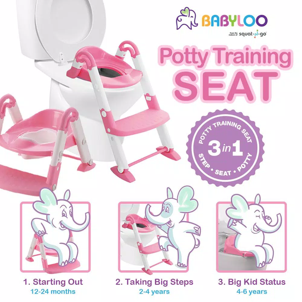 Babyloo Bambino 3-in-1 Convertible Toddler Potty Trainer and Step Stool - Pink