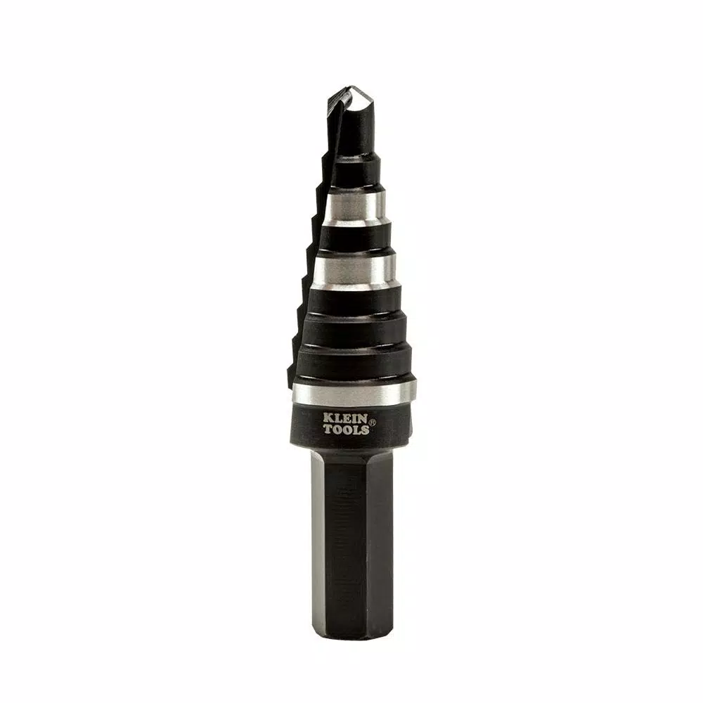 Klein Tools Double Fluted Step Drill Bit, 1/4 in. to 3/4 in., 3/8 in. Hex Shank, High Speed Steel