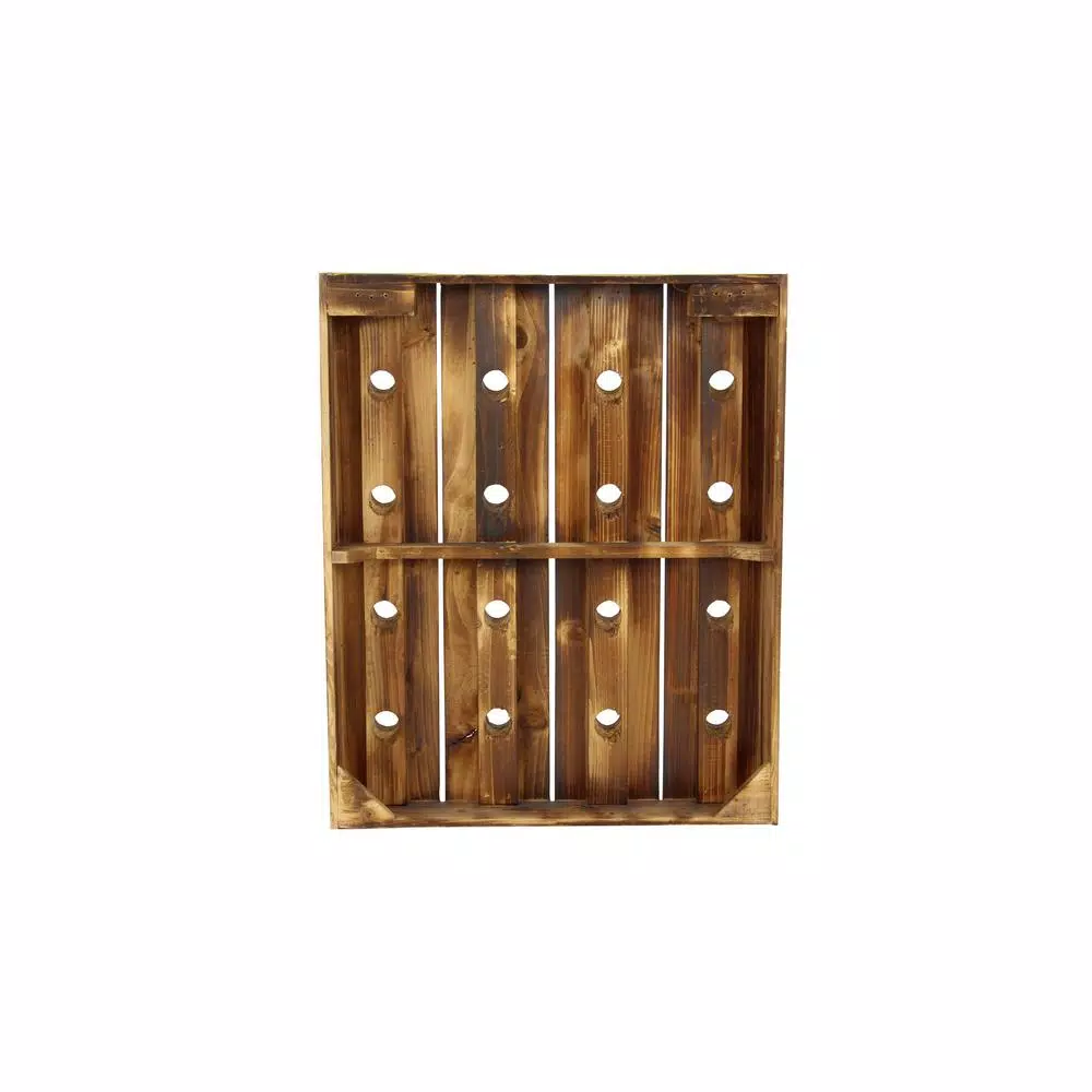 LITTON LANE Rustic Reclaimed Wood 16-Bottle Pegboard Hanging Wine Rack, 25 x 21 in.