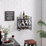 DANYA B 12-Bottle Black Wood Wall Mount Wine Rack with Stemware Organizer and Top Shelf thumbnail 4